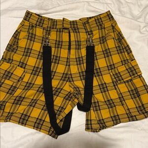 Hot Topic Plaid Cargo Shorts with Black Straps